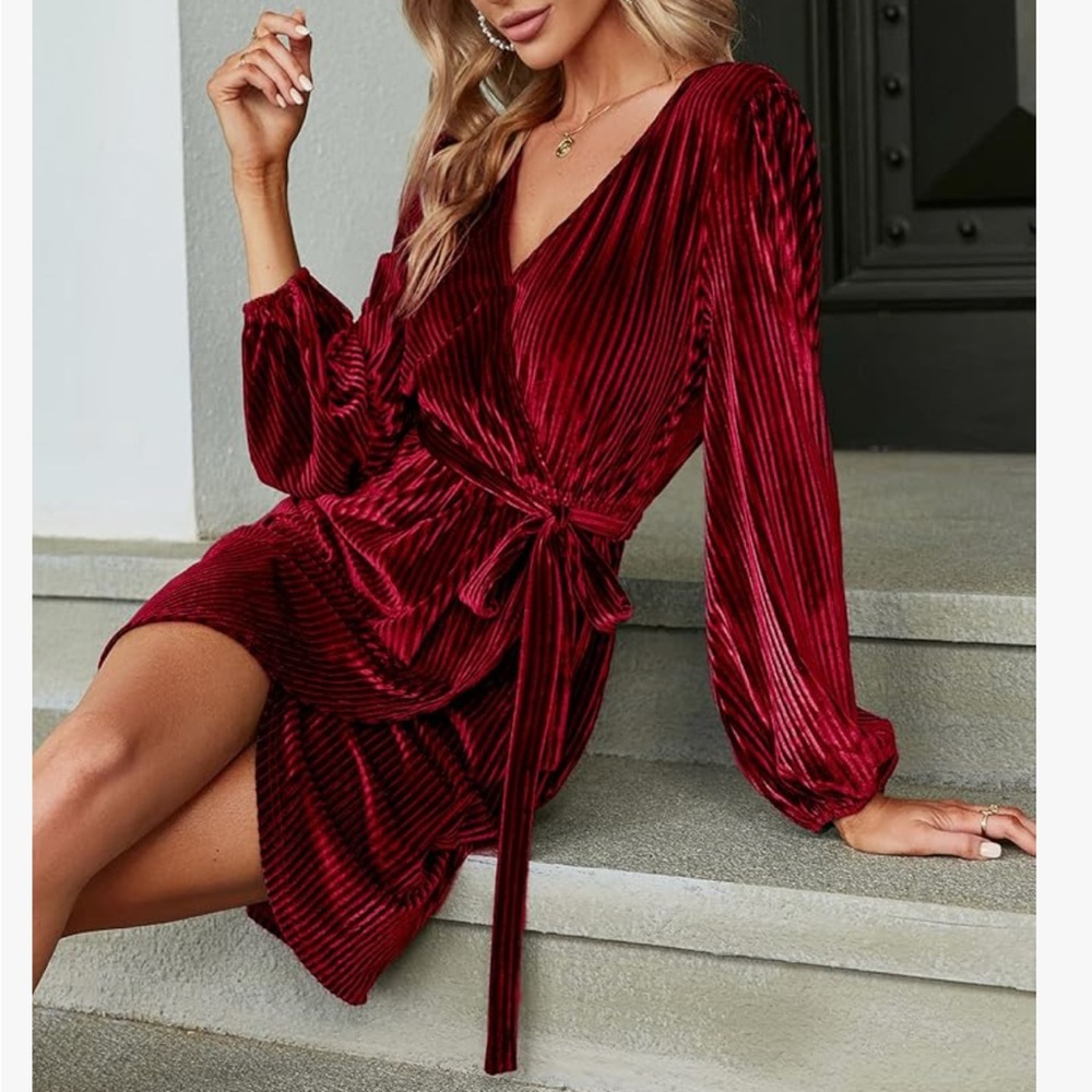 Elegant Red Velvet Wrap Dress